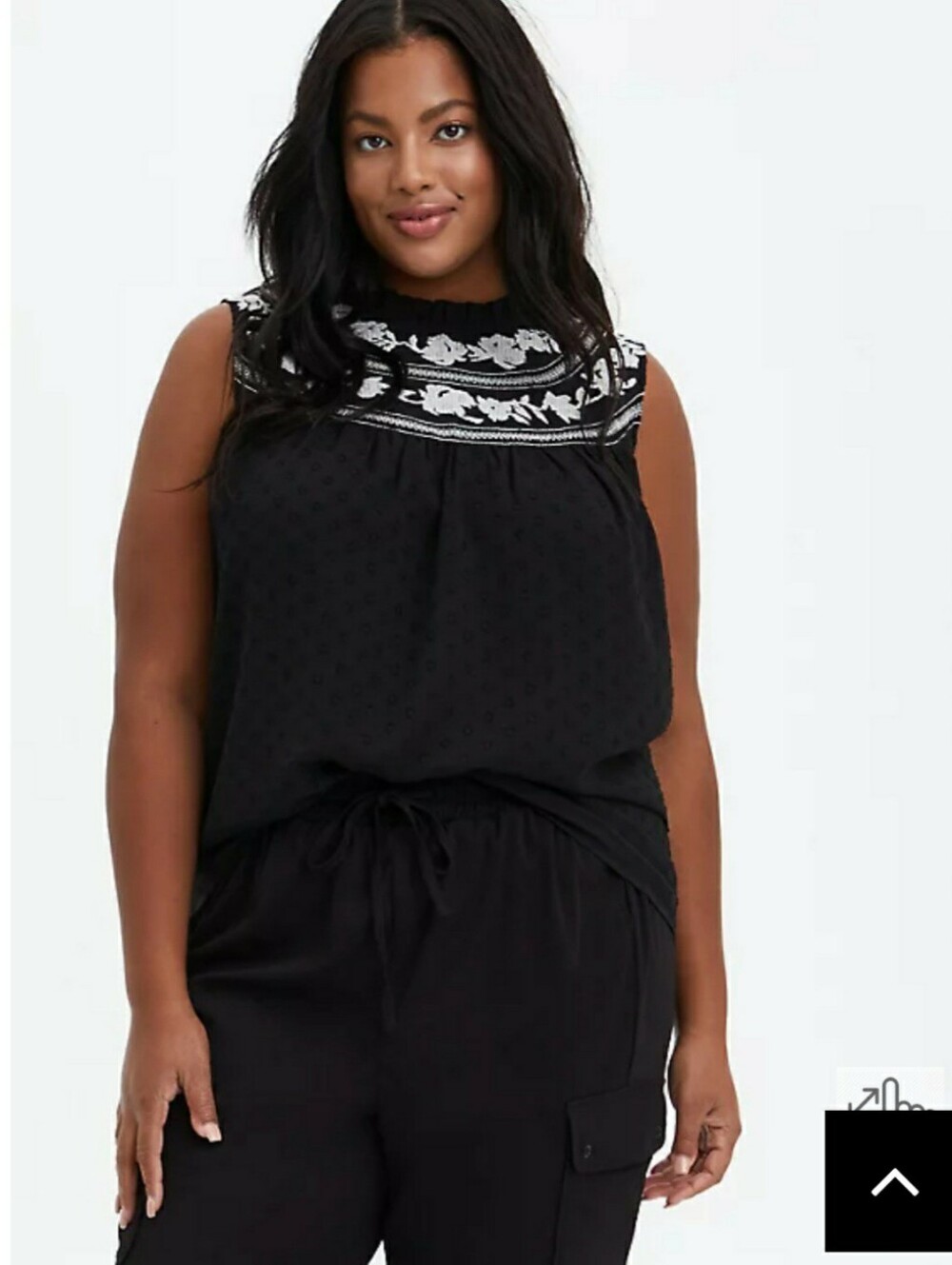 Torrid Chiffon Clip Dot Lined Embroidered Black & White Tank Top 1X
